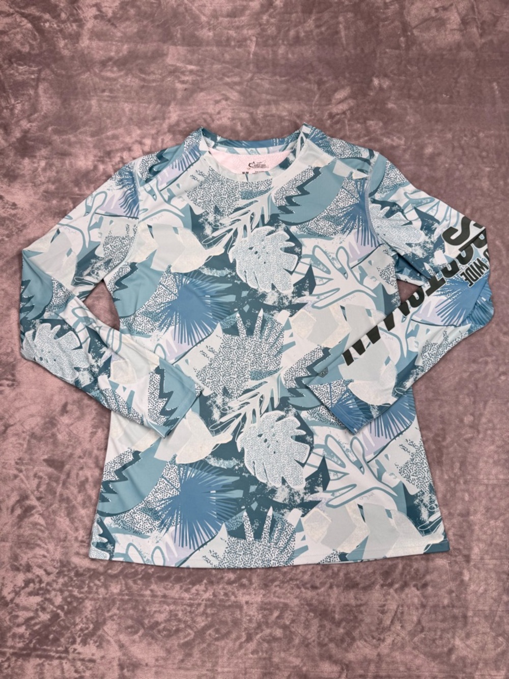 World Wide Sportsman Tropical Print Long Sleeve Sun-shirt‎ inTeal & White